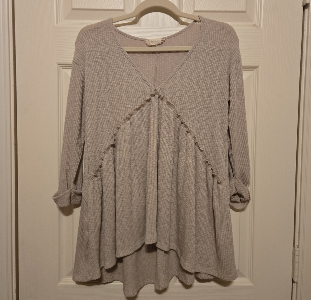 Altar'd State Light Cream/Tan Waffle Knit Peplum Tunic